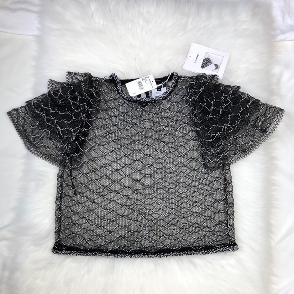SOLD NWT CHANEL 2018 Beaded Fishnet Runway Top Sheer black - Picture 1 of 11